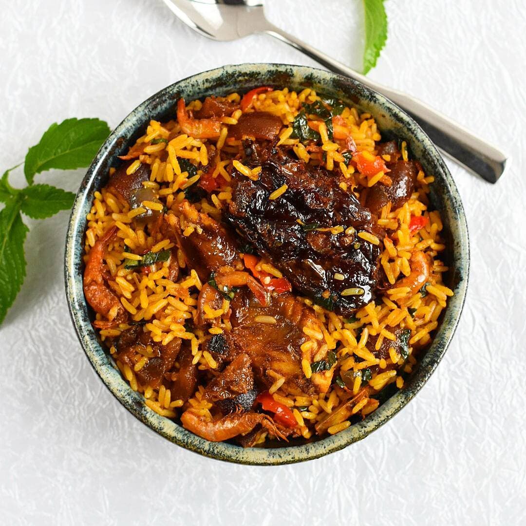 Native Rice, served with protein of your choice and plantain